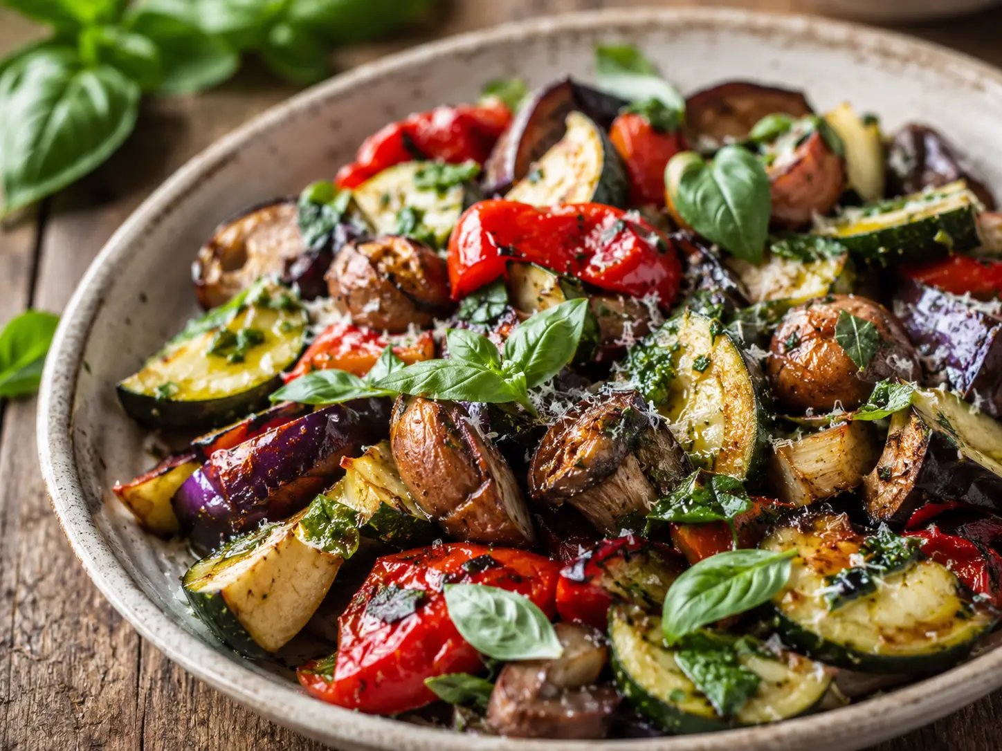 Gegrilde groenten met basilicumolie